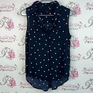 Premise tank top blouse pockets dotted nautical Navy Polka Dot Sleeveless Blouse
